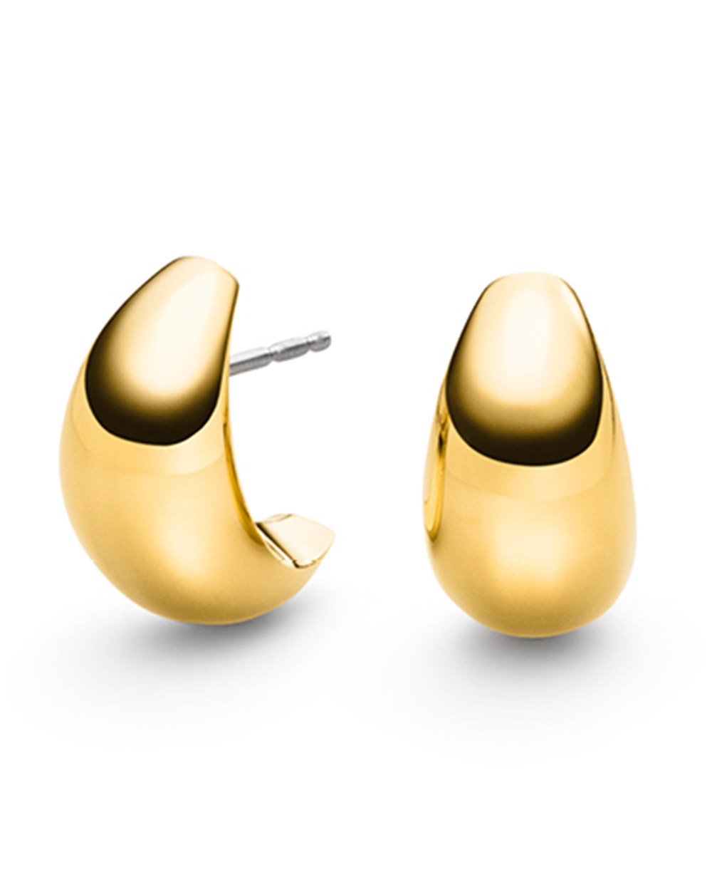 Goldene Ohrstecker in Tropfenform mit glänzender Oberfläche und abgerundeten Kanten