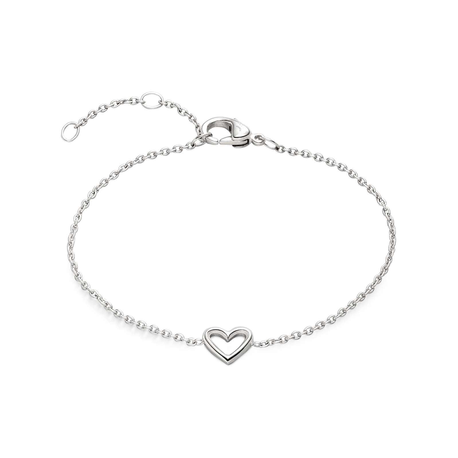 Silbernes Armband mit Herzanhänger und Karabinerverschluss, zart und glänzend
