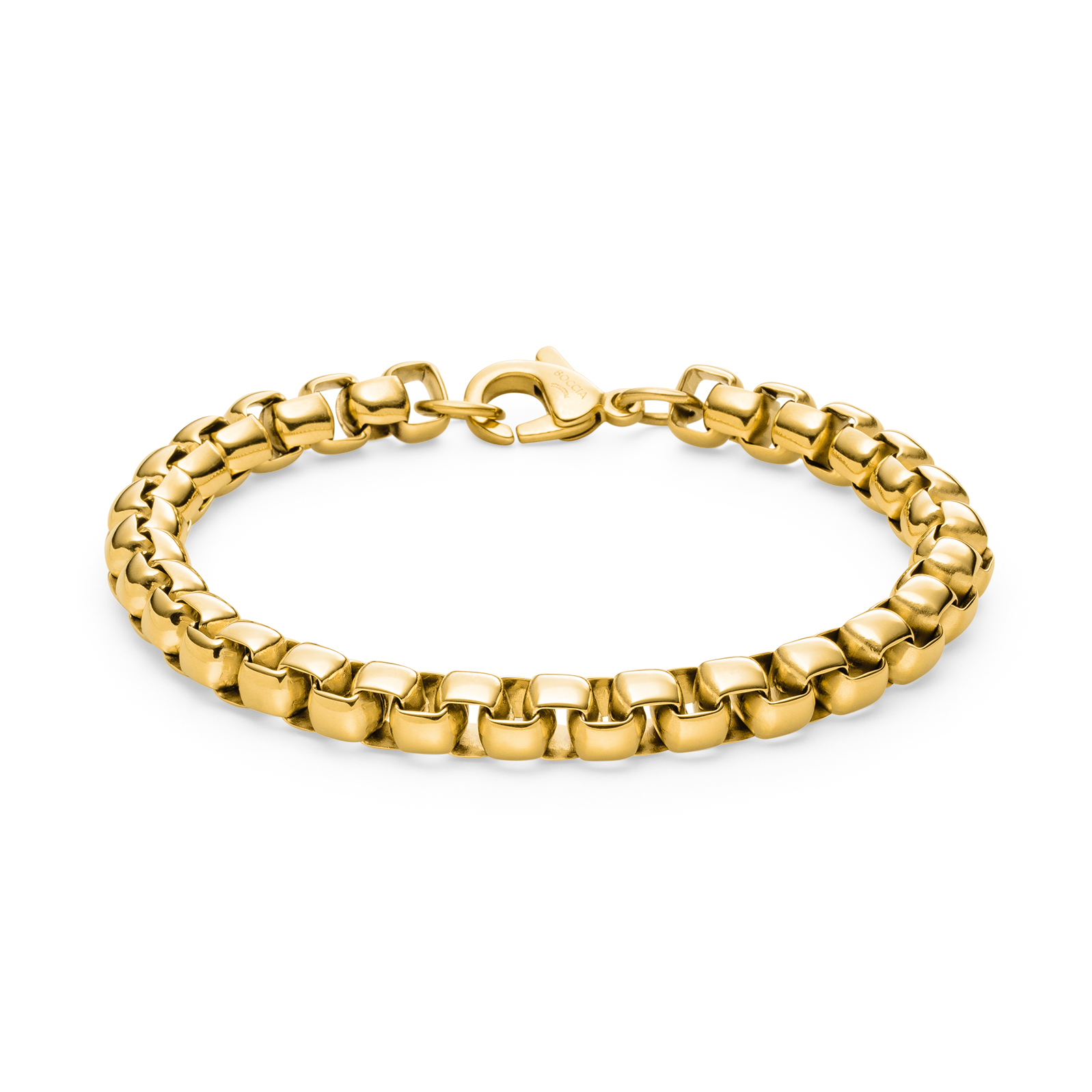 Goldenes Gliederarmband mit glänzender Oberfläche und Karabinerverschluss