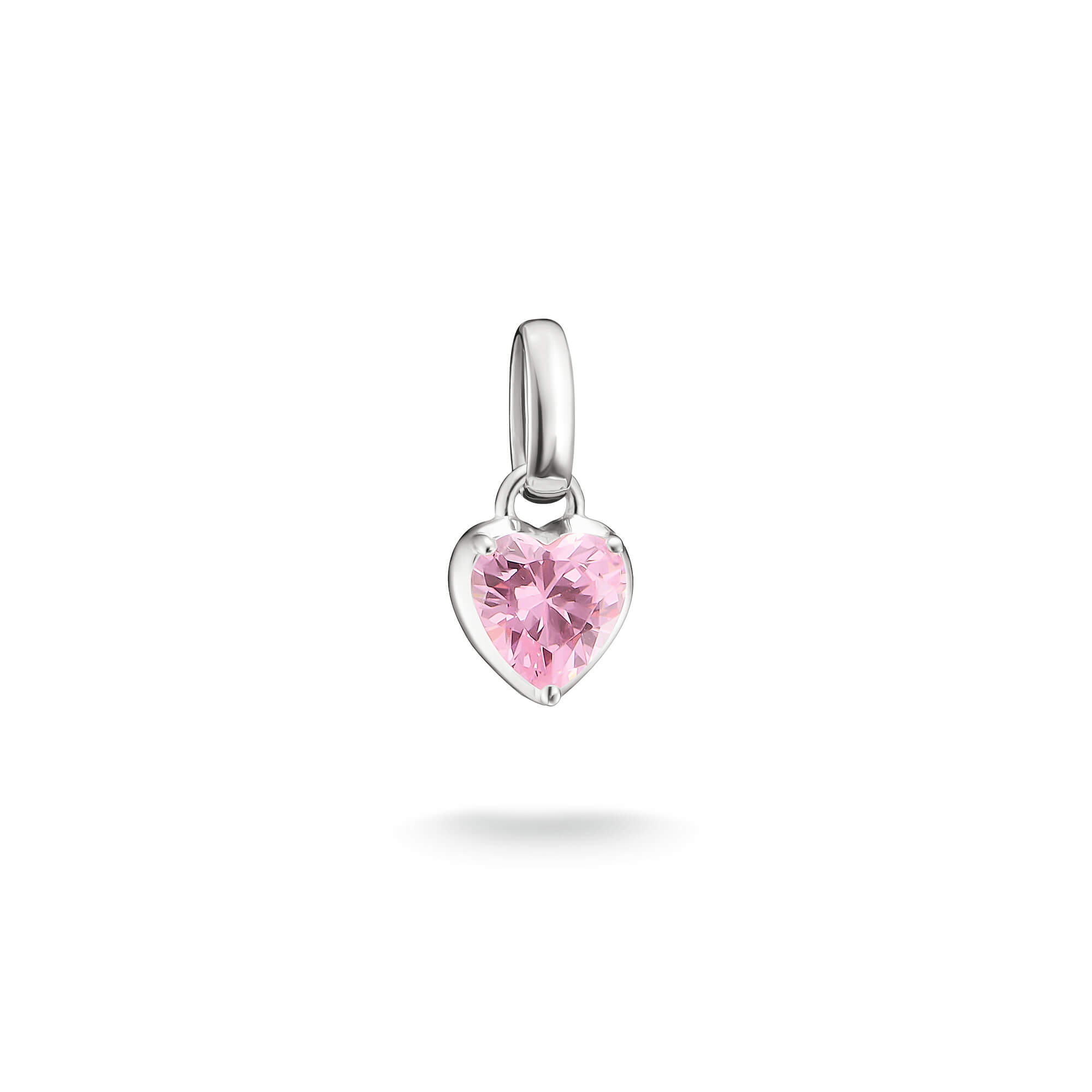 Silberner Anhaenger mit rosa herzfoermigem Stein und glaenzendem Schliff