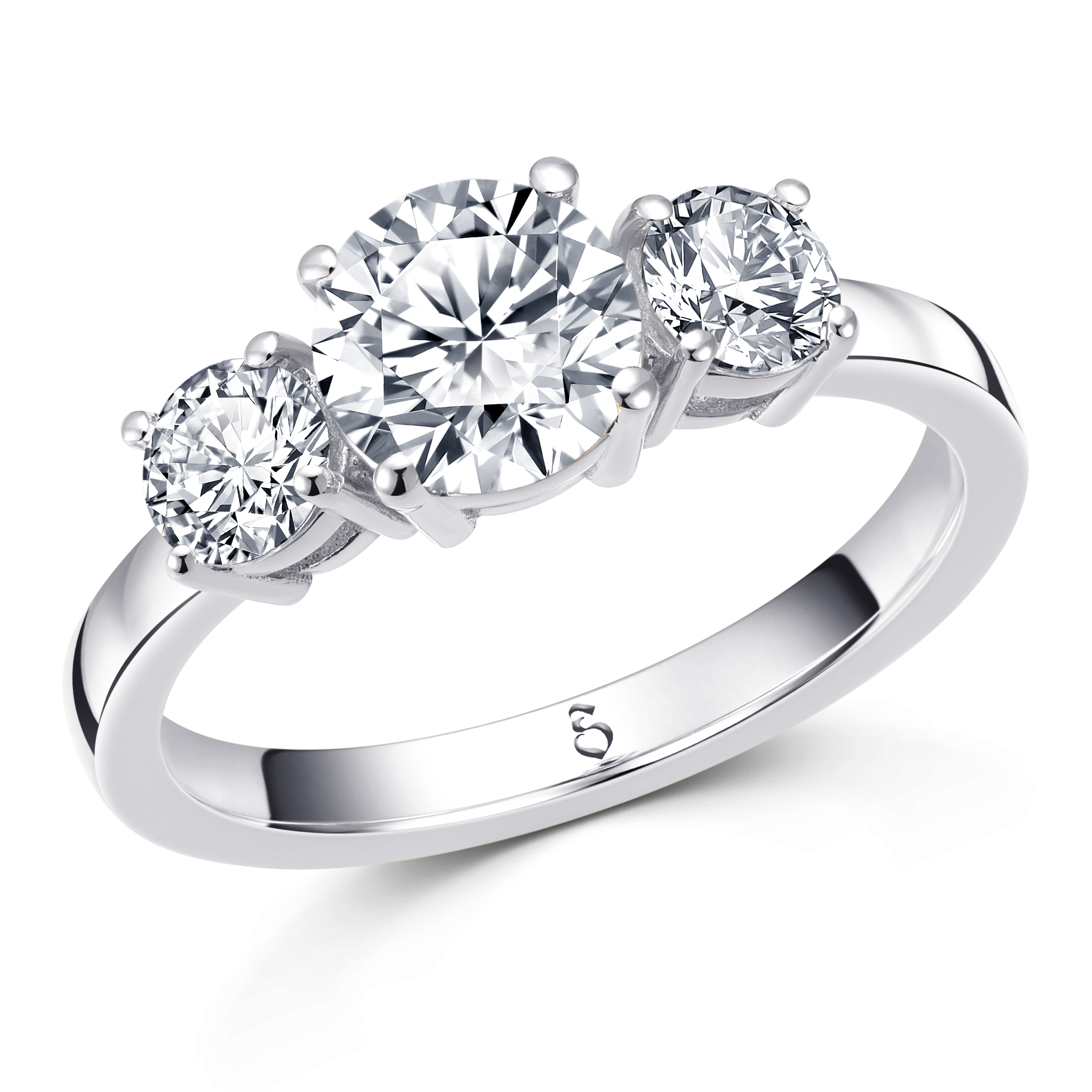 Silberner Ring ohne Person mit glänzenden Diamanten und Funkeln in Weiß