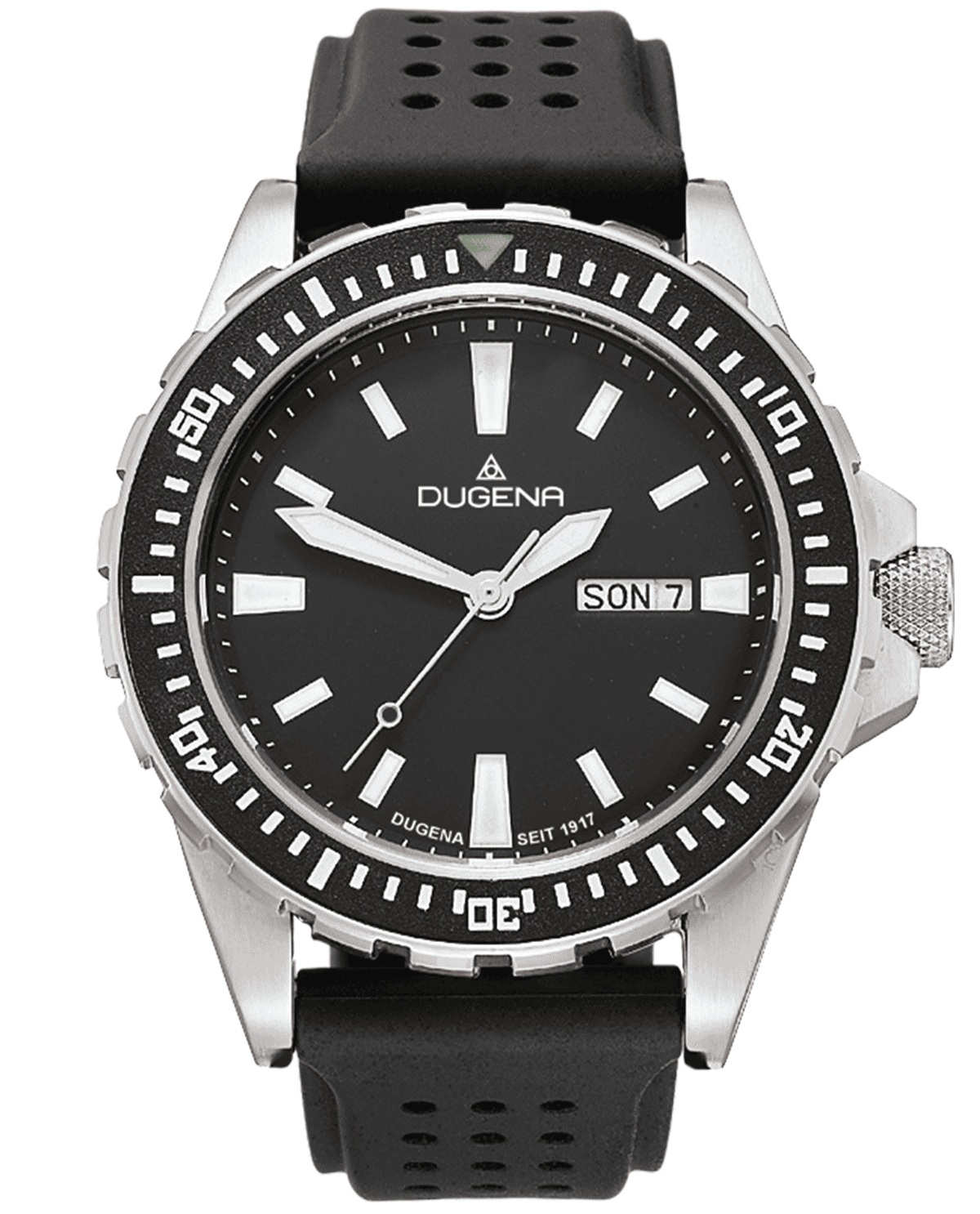 Schwarze Dugena Armbanduhr mit klarem Zifferblatt und Datumsanzeige, sportlich