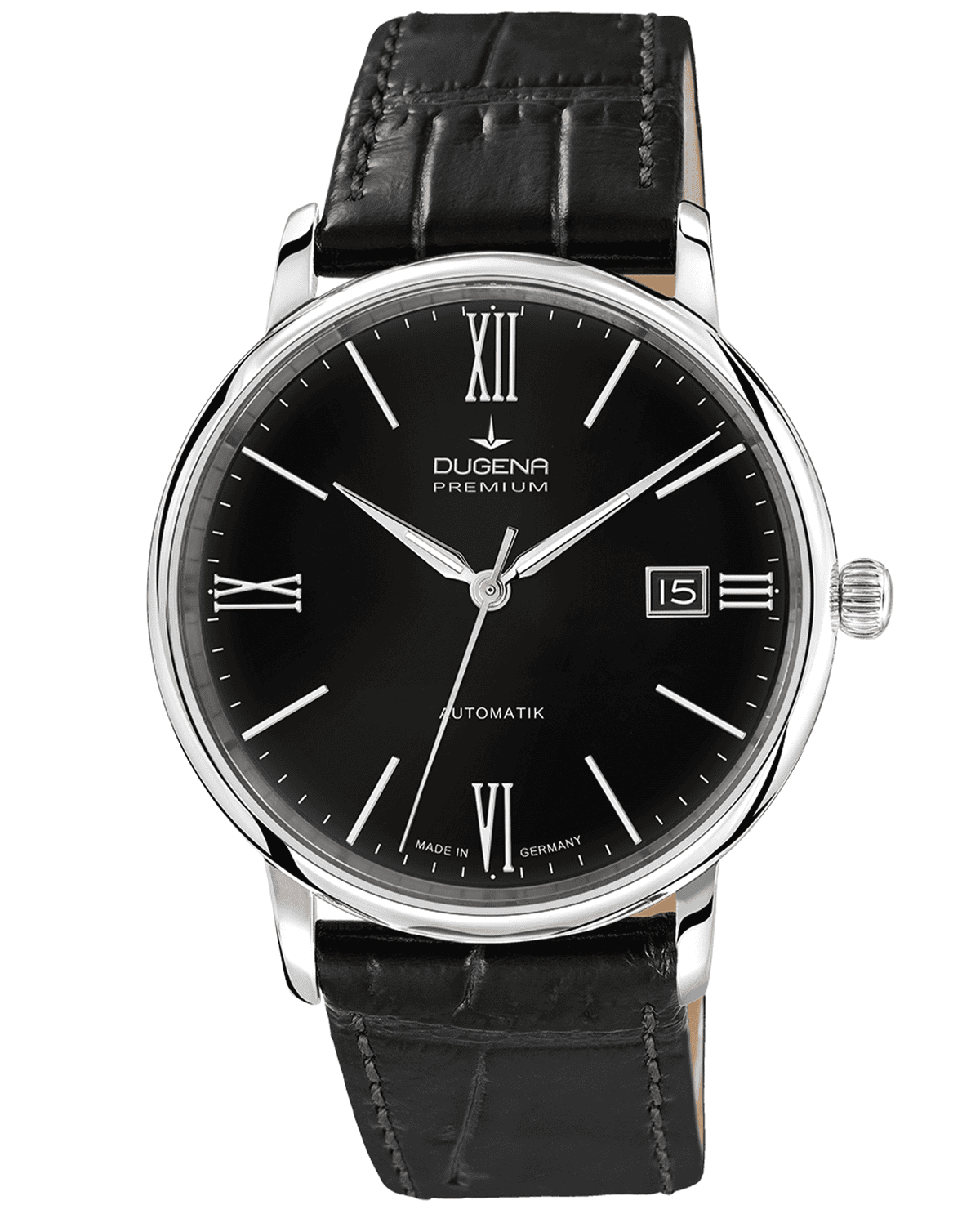 Schwarze Dugena Armbanduhr mit elegantem Zifferblatt und Datumsfenster