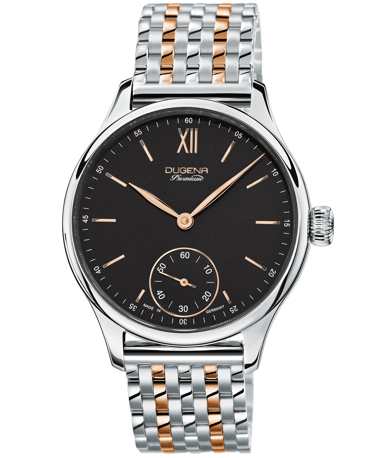 Elegante Dugena Armbanduhr mit schwarzem Zifferblatt und Bicolorband, edel