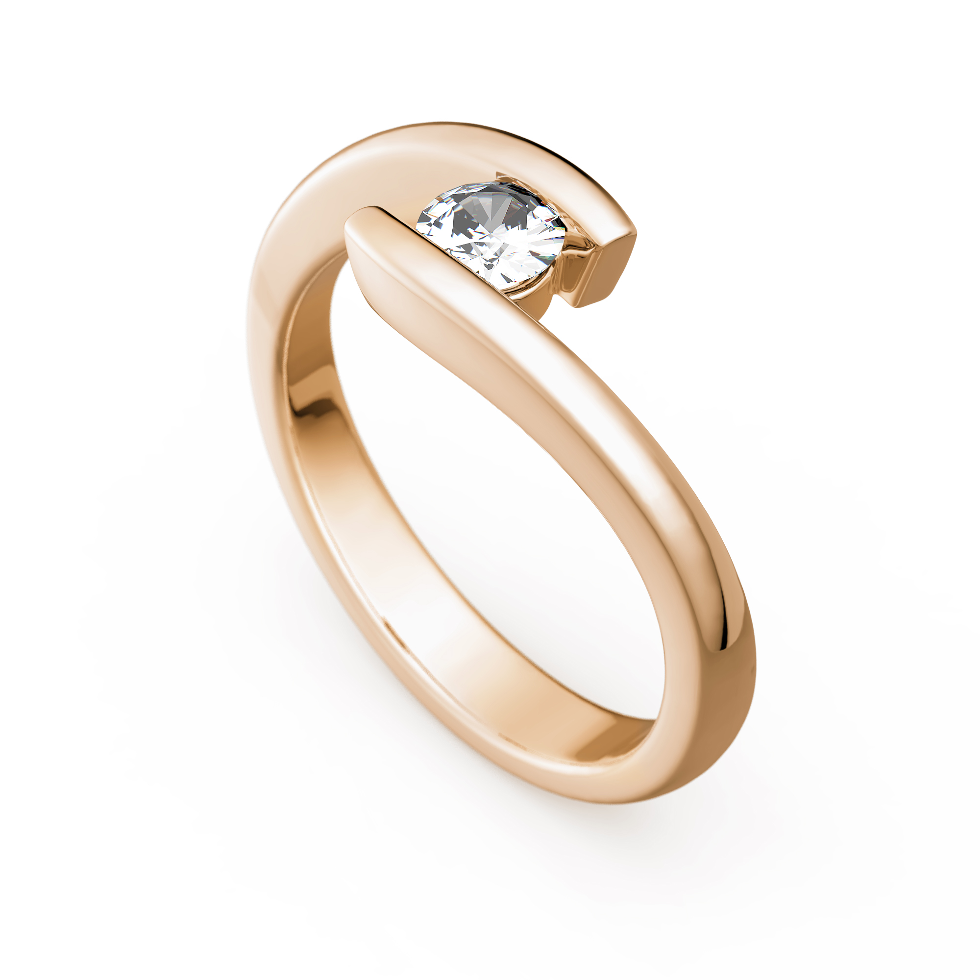 Goldener Ring mit klarem Diamant, elegant geschwungene offene Fassung
