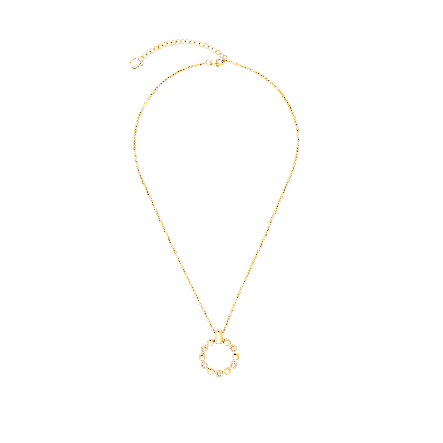 Goldene Halskette ohne Gesicht mit Ringanhaenger und kleinen Perlen