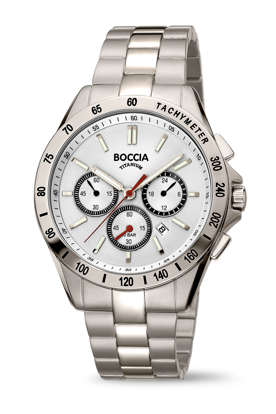 Silberne Boccia Armbanduhr ohne Ausdruck mit Tachymeter und Chronographen