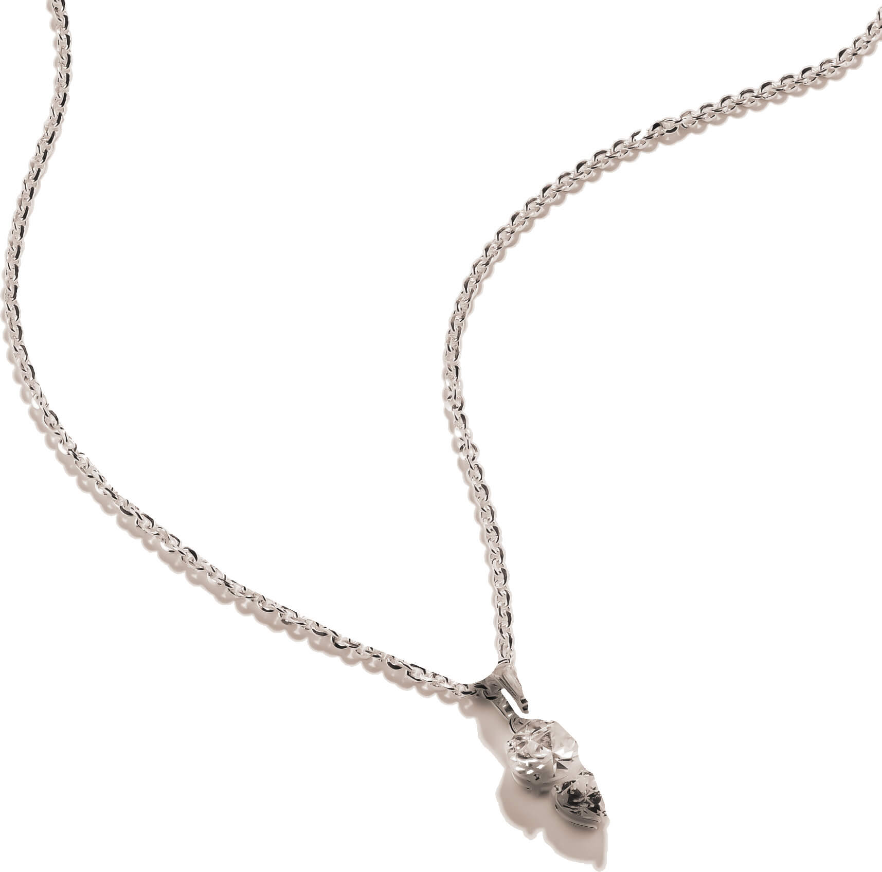 Silberne Kette mit klarem Tropfenanhaenger und filigranen Gliedern