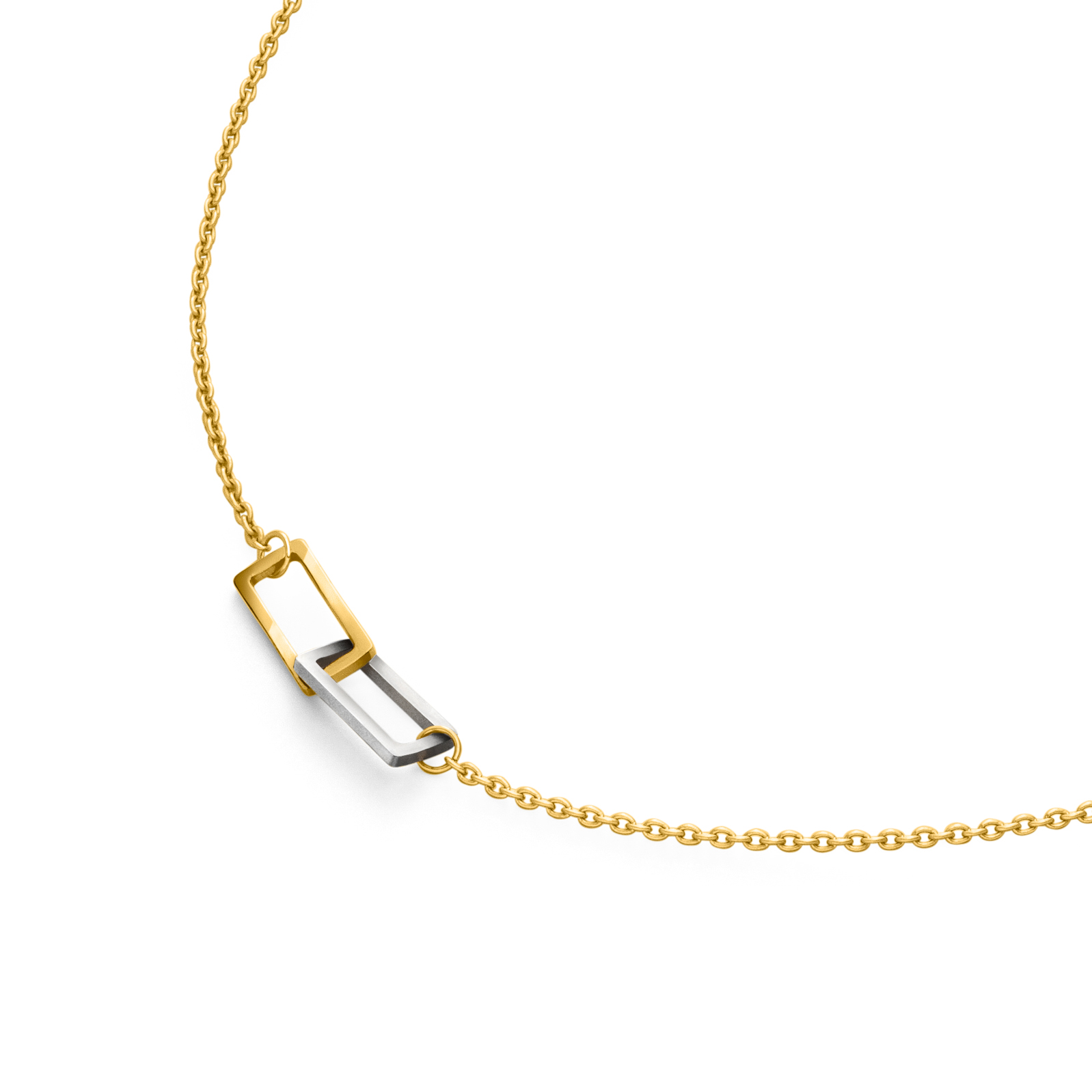 Zweifarbige Halskette in Gold und Silber mit eckigem Glied als Blickfang