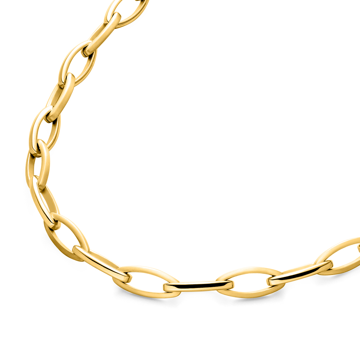 Goldene Gliederkette mit ovalen Elementen und glänzender Oberfläche