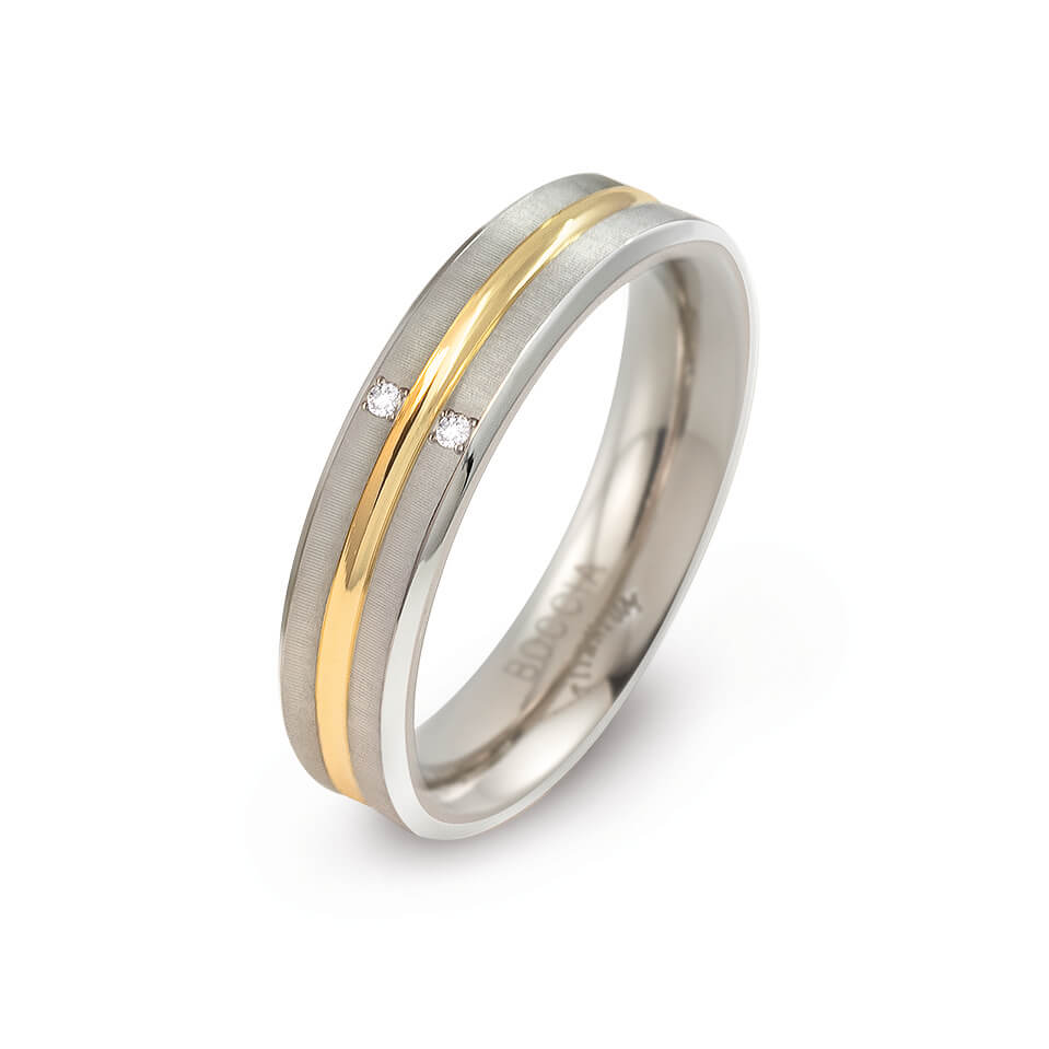 Silber Goldring mit zwei Diamanten und mattierter Oberflaeche