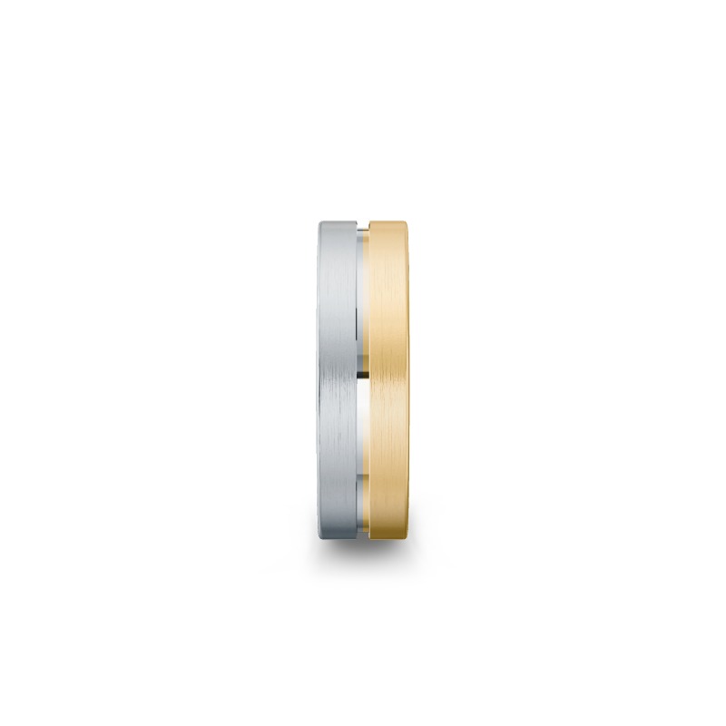 Zweifarbiger Ring in Silber und Gold mit gebuersteter Oberflaeche