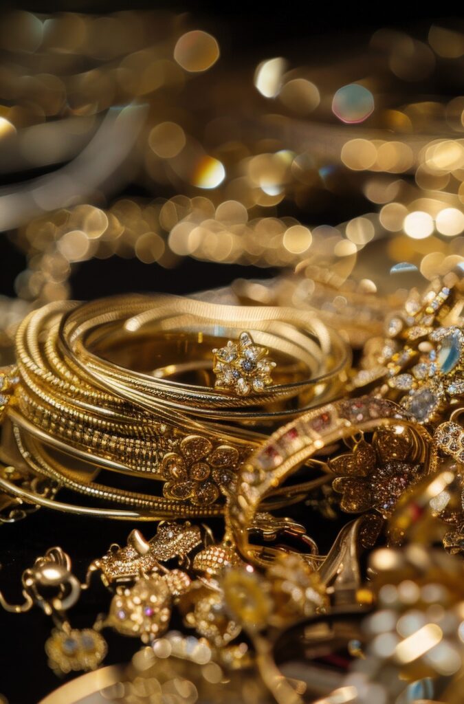 Ein Haufen aus Gold- und Perlenschmuck, generatives KI-Bild